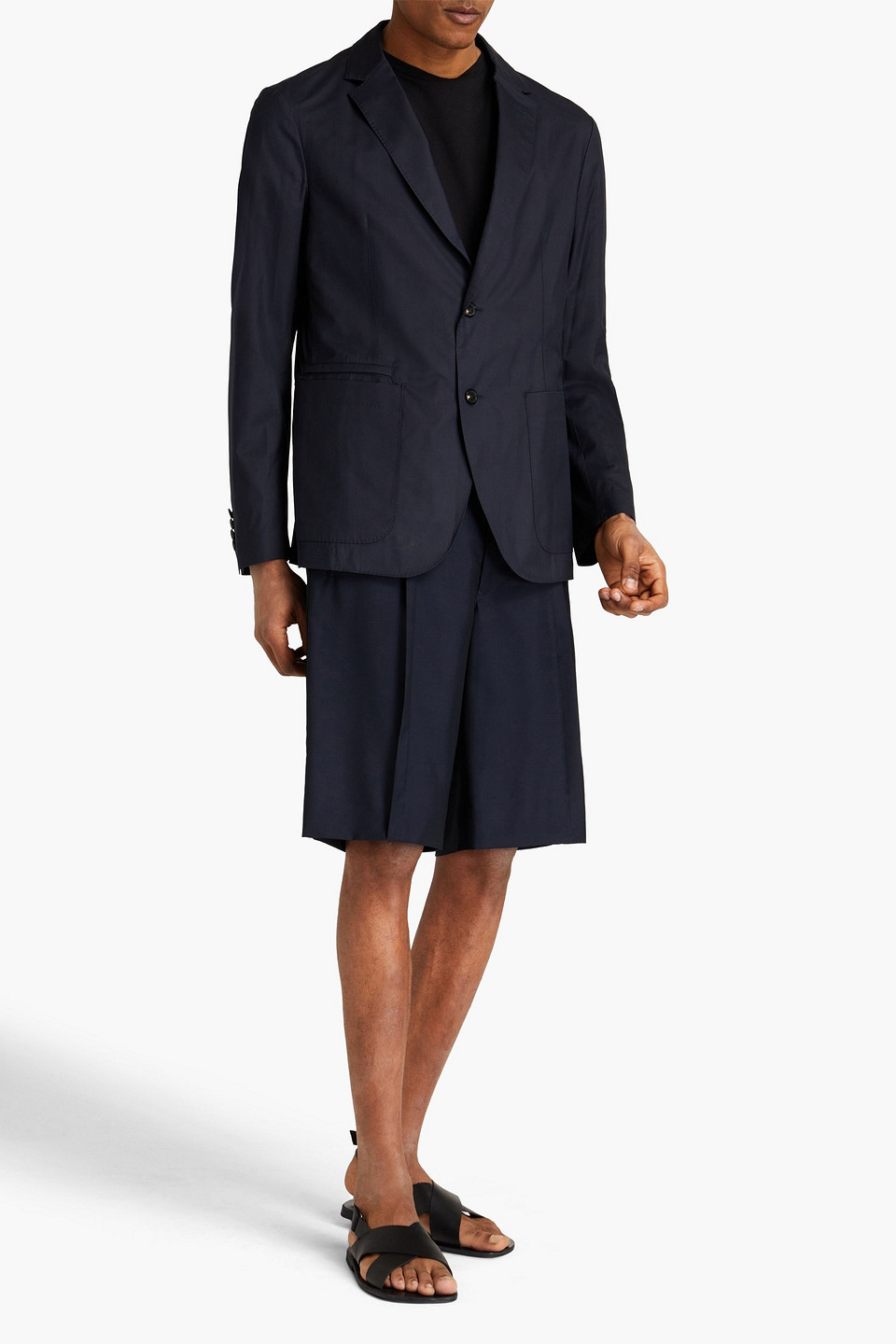 Ermenegildo Zegna Man Wool And Silk-blend Poplin Blazer In Midnight Blue