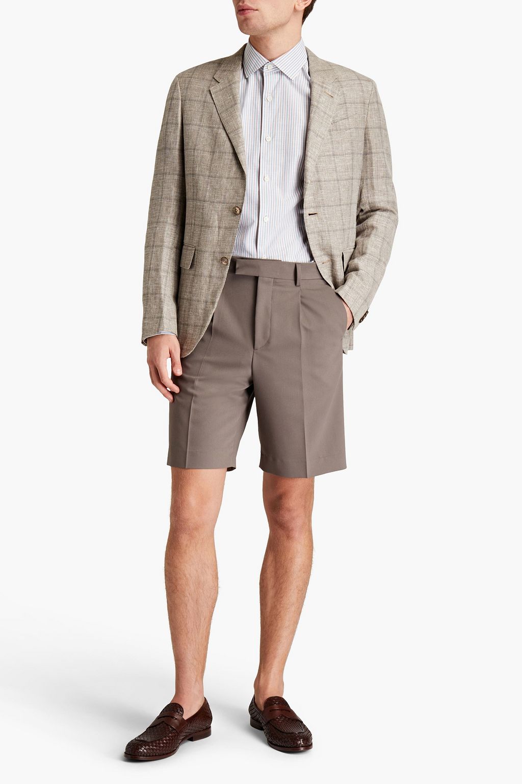 ZEGNA Checked linen, wool and silk-blend blazer