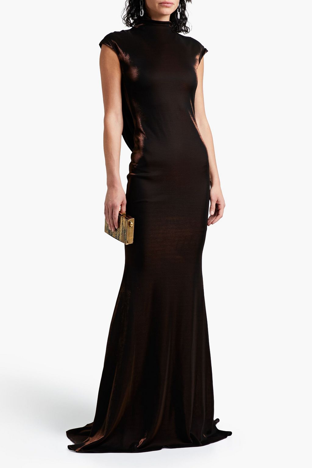 SAFIYAA Lucia Robe aus Jersey in Metallic-Optik mit Drapierung und Rückenausschnitt