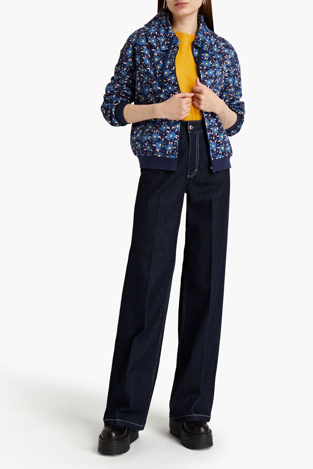 LOVE MOSCHINO Floral-print French cotton-terry hoodiet