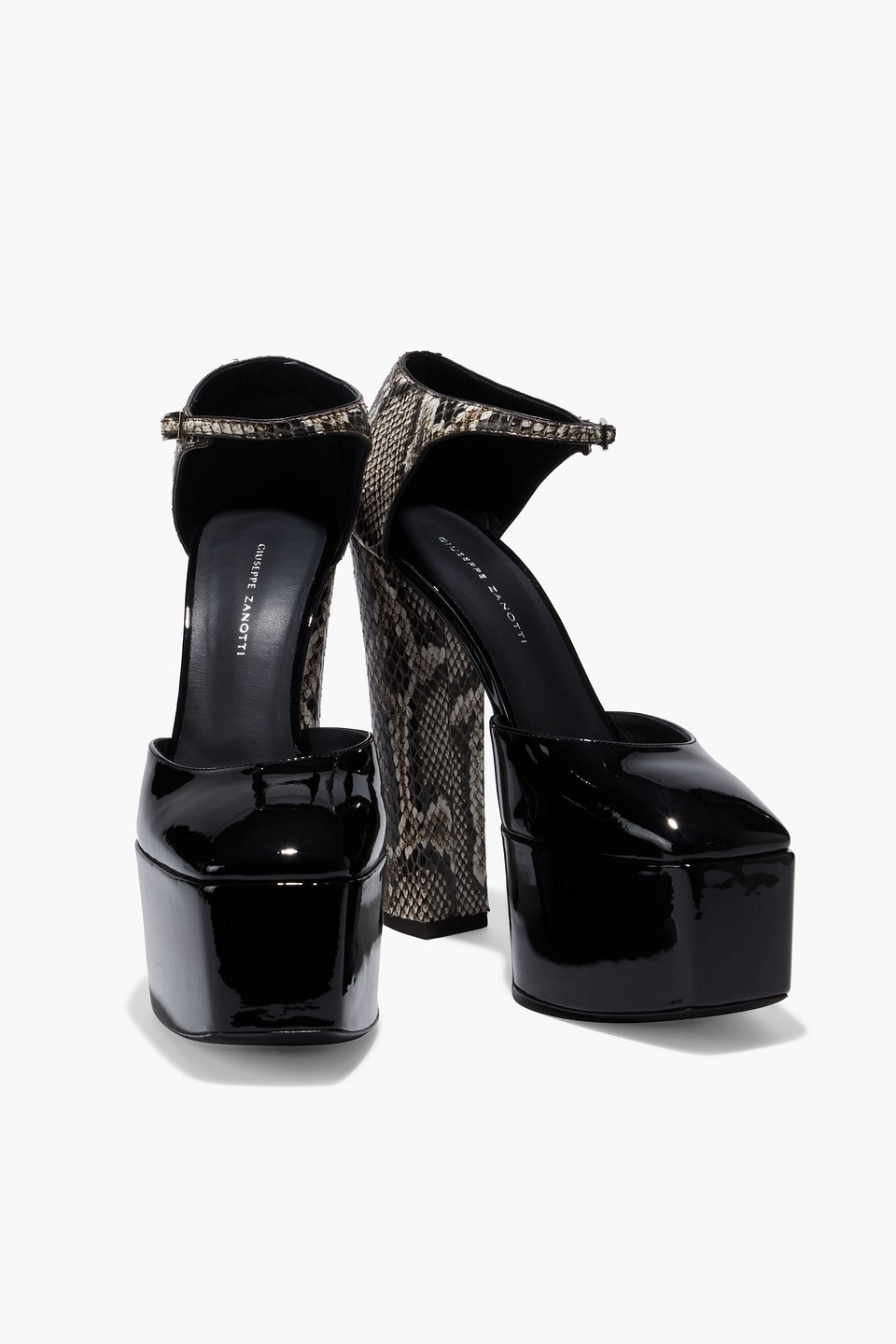 Giuseppe Zanotti New York Snake-effect And Patent-leather Platform Pumps In Black