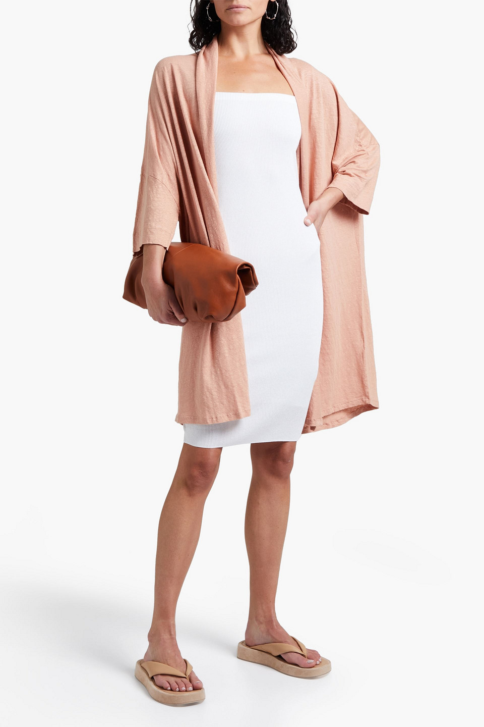 Majestic Cosy Slub Linen-blend Jersey Cardigan In Blush