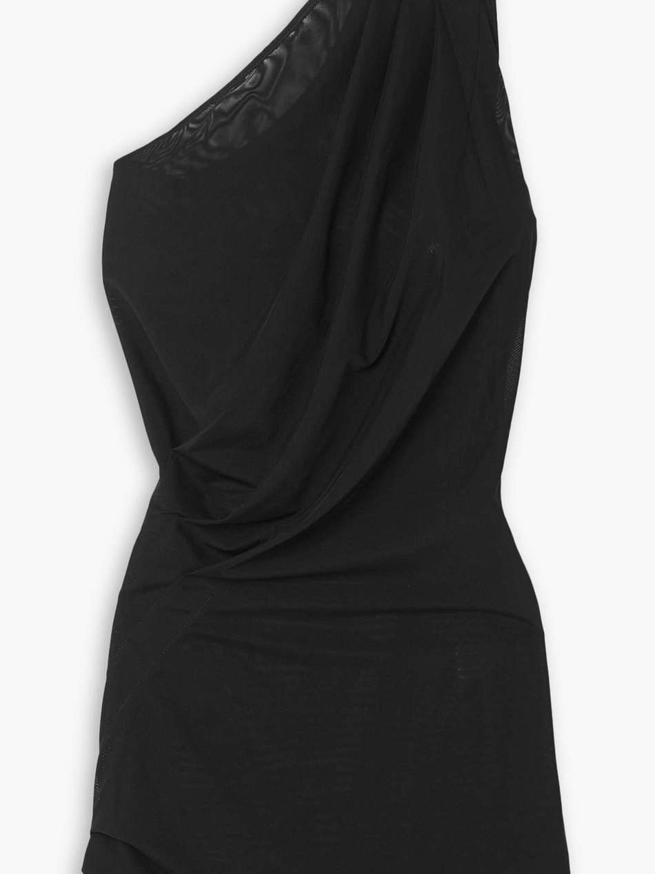 king one-shoulder gathered stretch-tulle mini dress