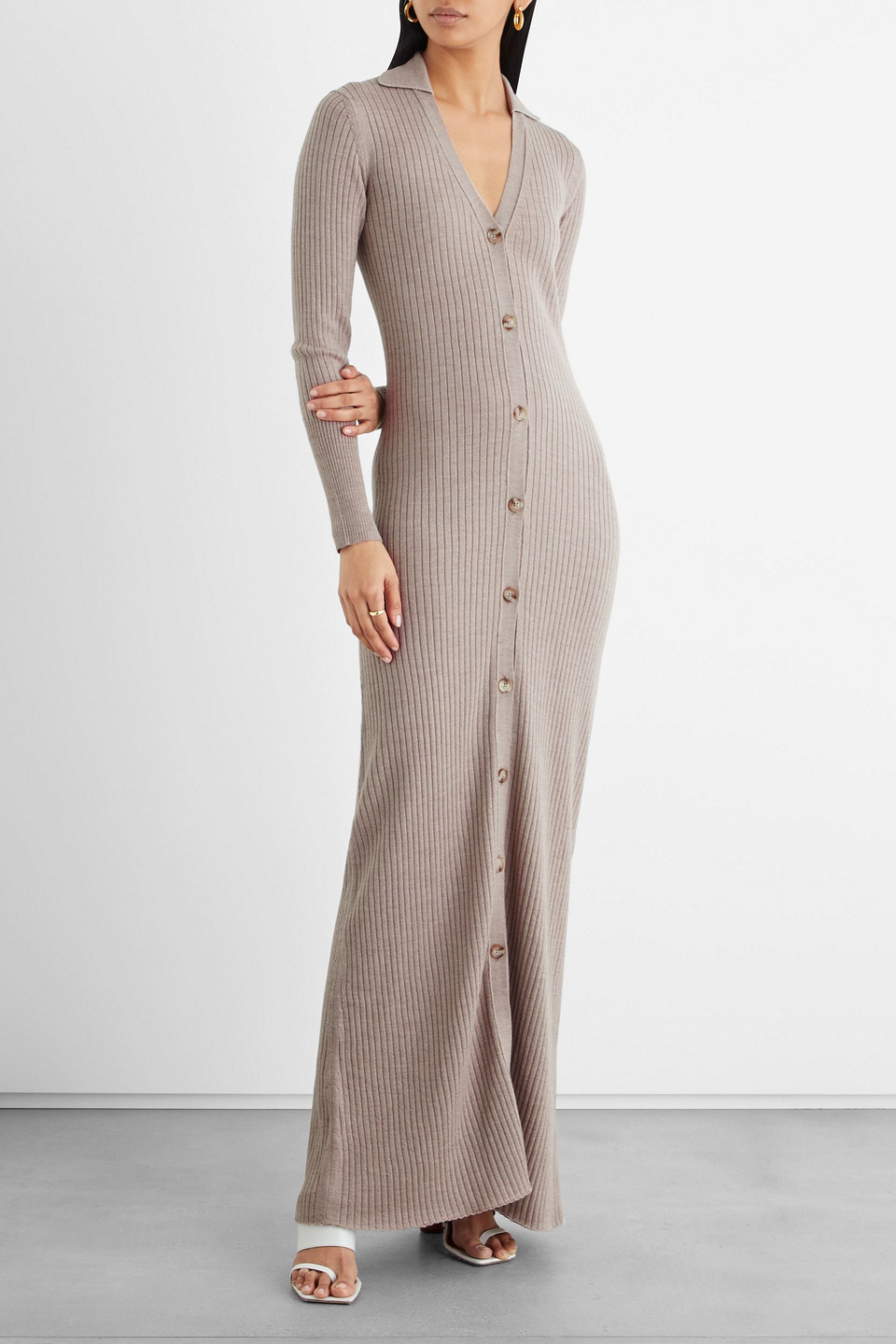 Iris & Ink Meline Ribbed Merino Wool Maxi Dress In Neutral | ModeSens