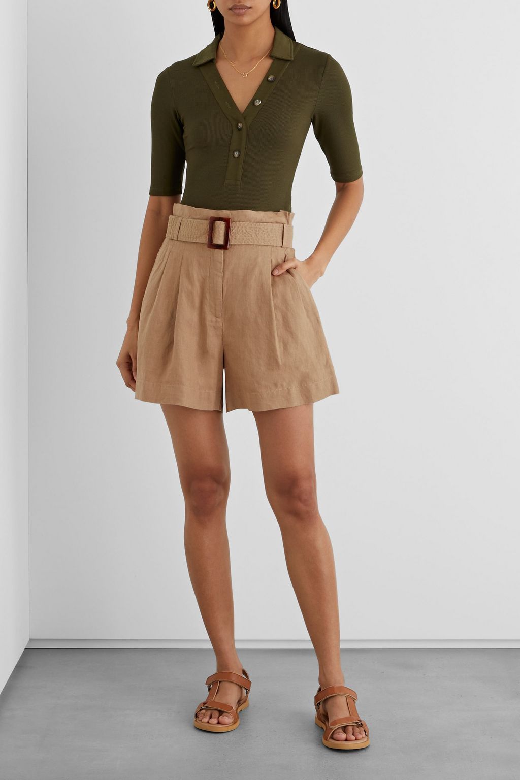 IRIS & INK Agathe belted linen shorts