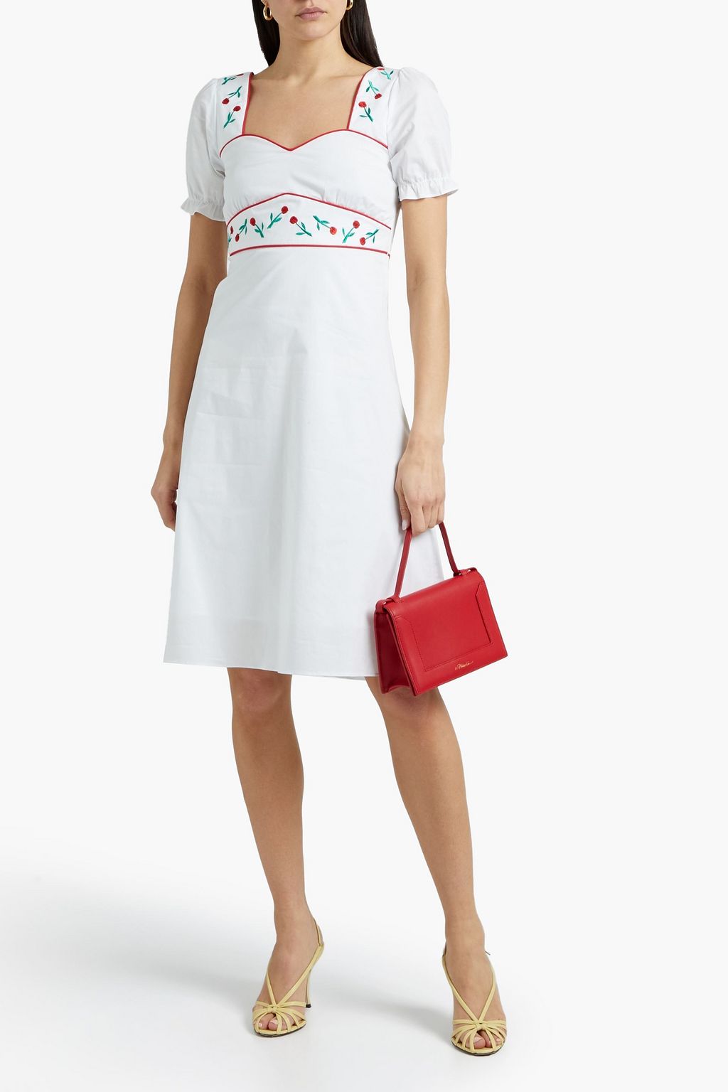 HVN Zoey embroidered cotton-blend poplin dress