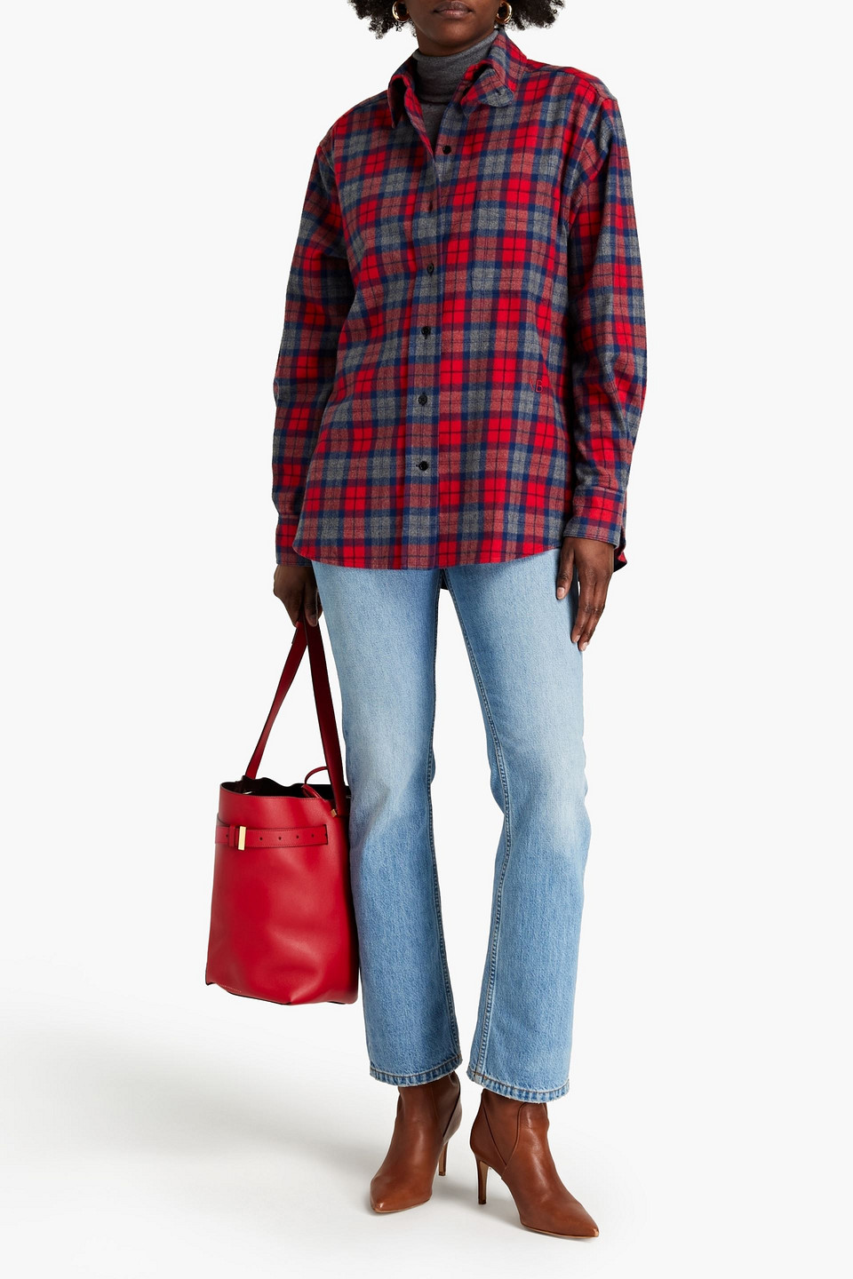 Victoria Beckham Checked Cotton-flannel Shirt In Red