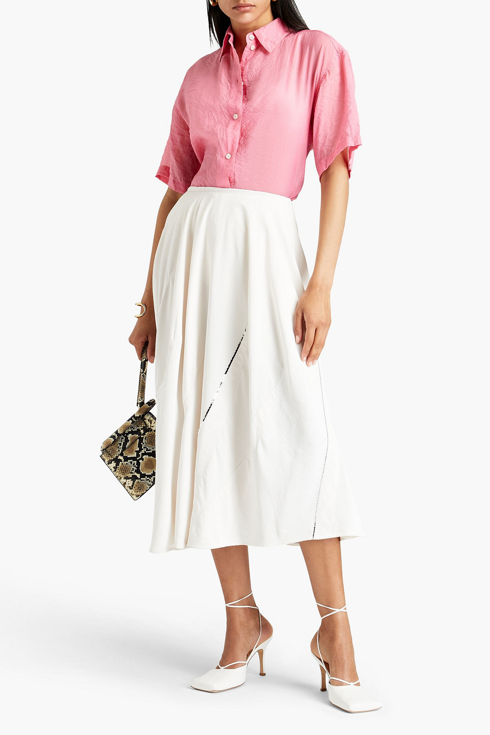 Victoria Beckham Sequin-embellished Twill Midi Skirt In White