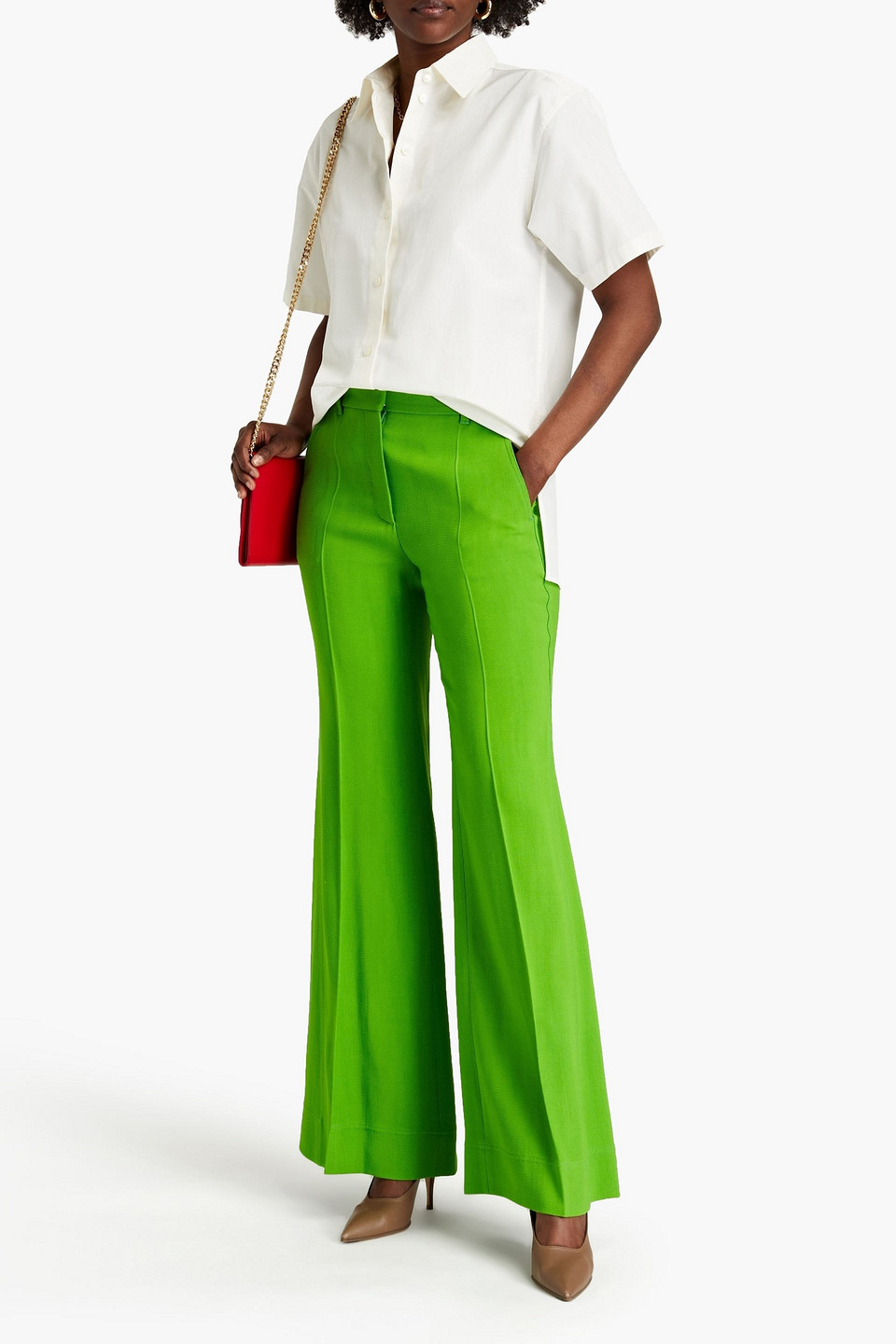 Victoria Beckham Crepe Flared Trousers In Bright Green