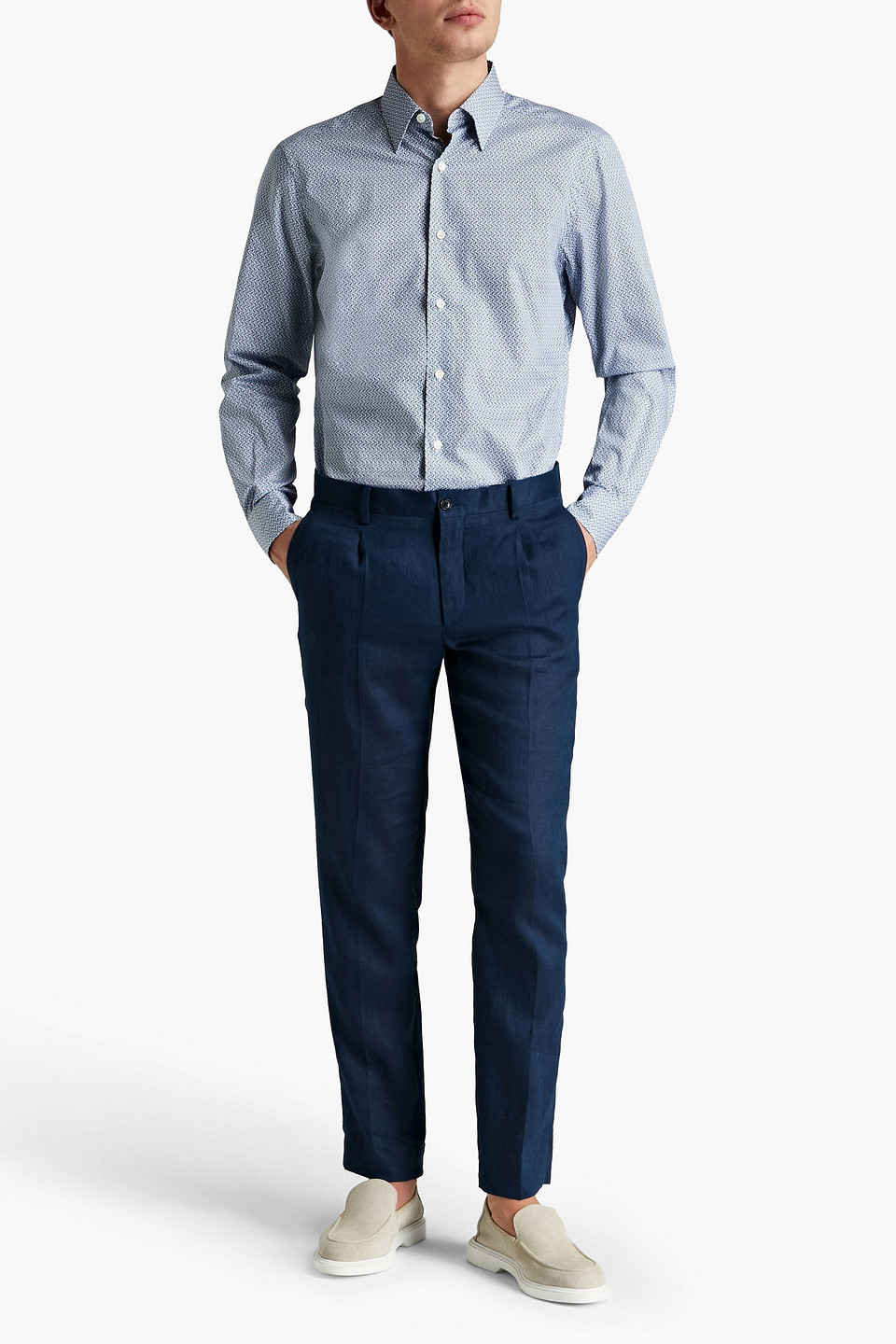 Ermenegildo Zegna Man Printed Cotton-poplin Shirt In Light Blue