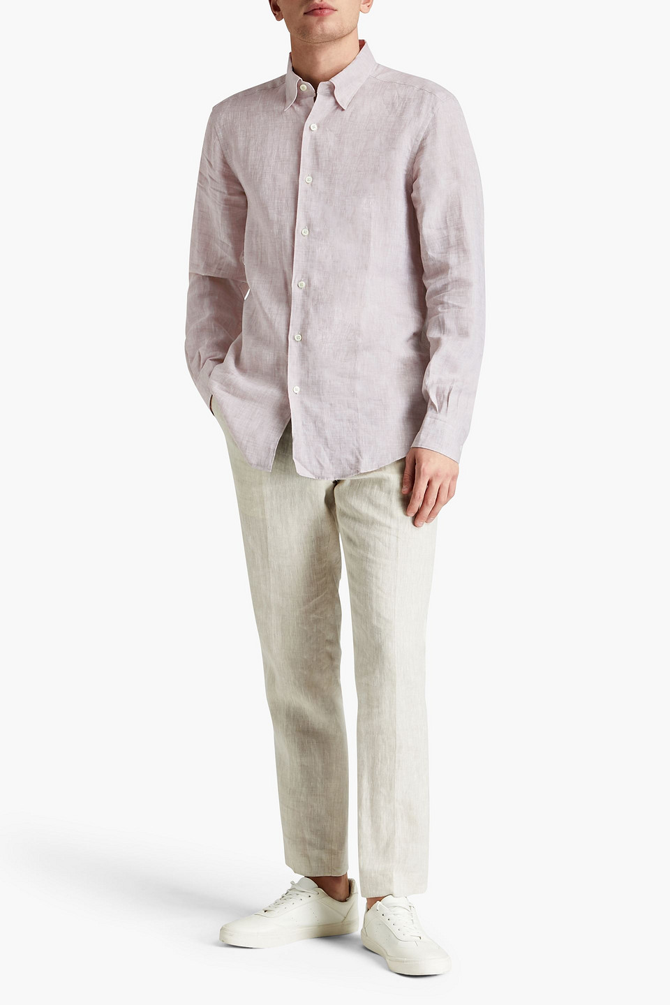 Ermenegildo Zegna Man Slub-linen Shirt In Taupe