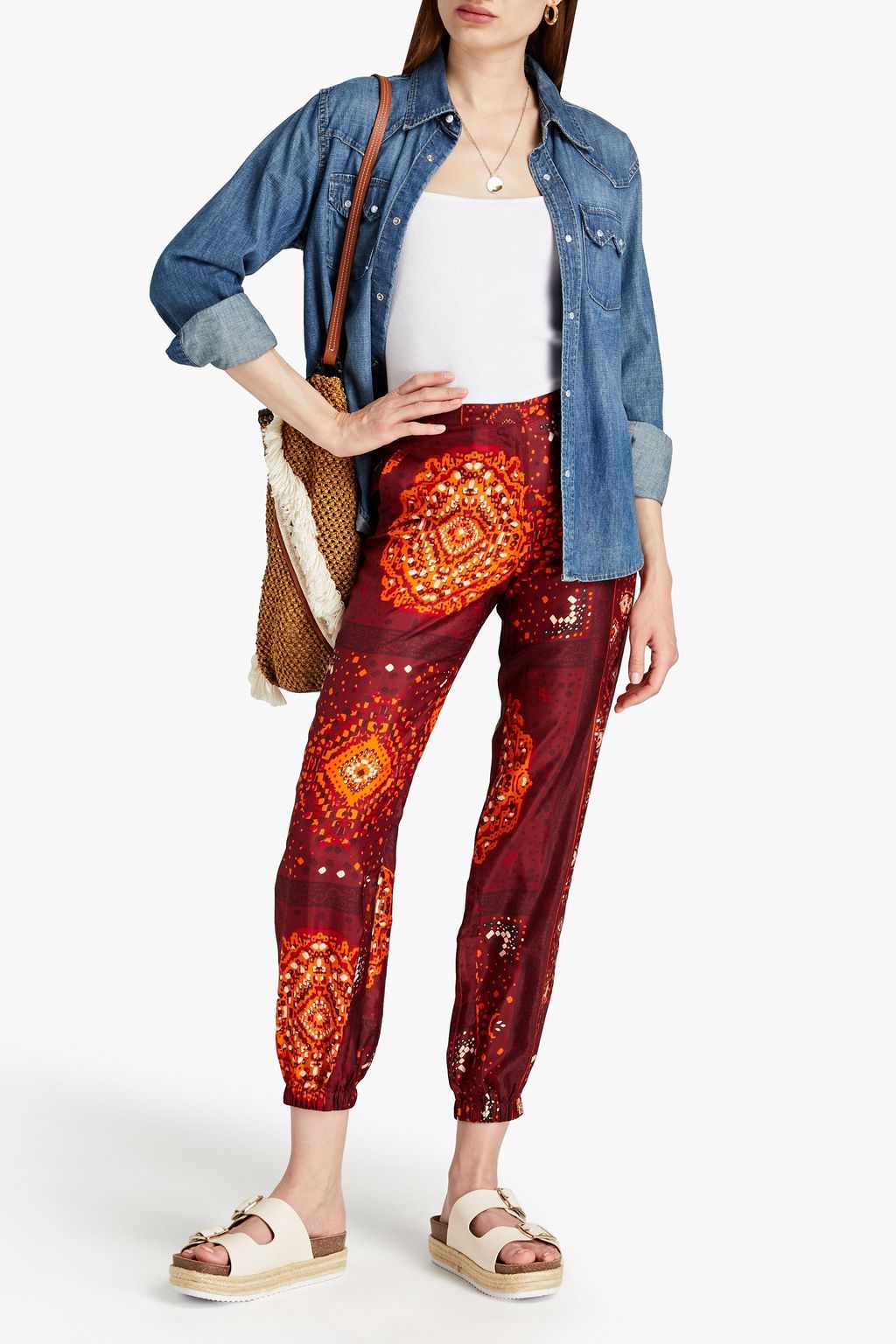 BA&SH Helf printed silk-satin tapered pants