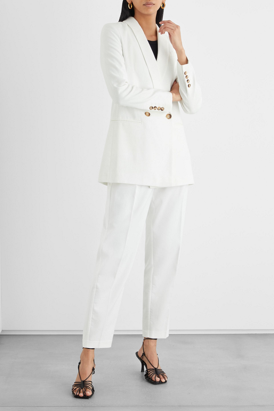 Iris & Ink Giselle Double-breasted Organic Cotton-blend Blazer In Off-white