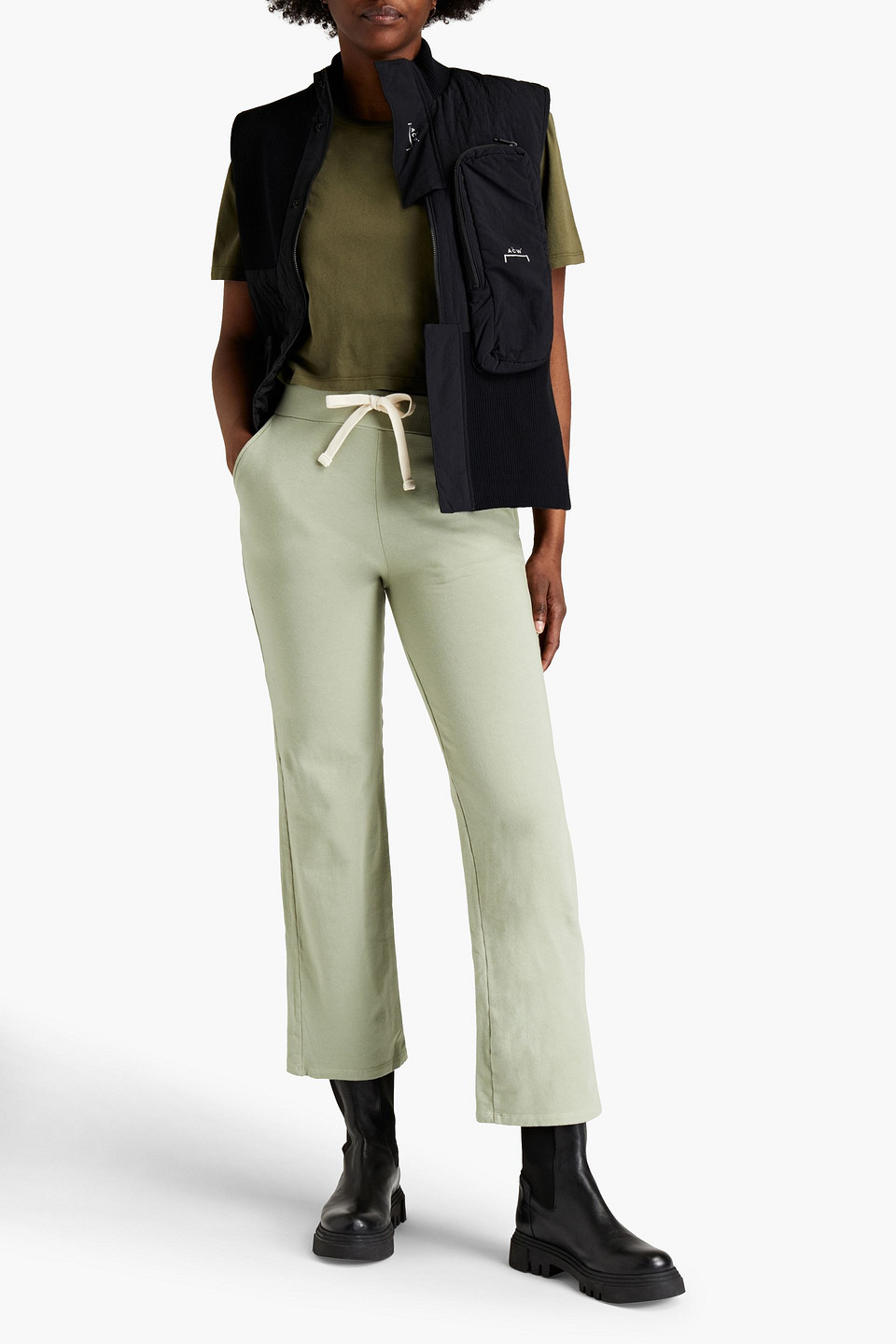 Monrow Cropped French Terry Track Trousers In Green