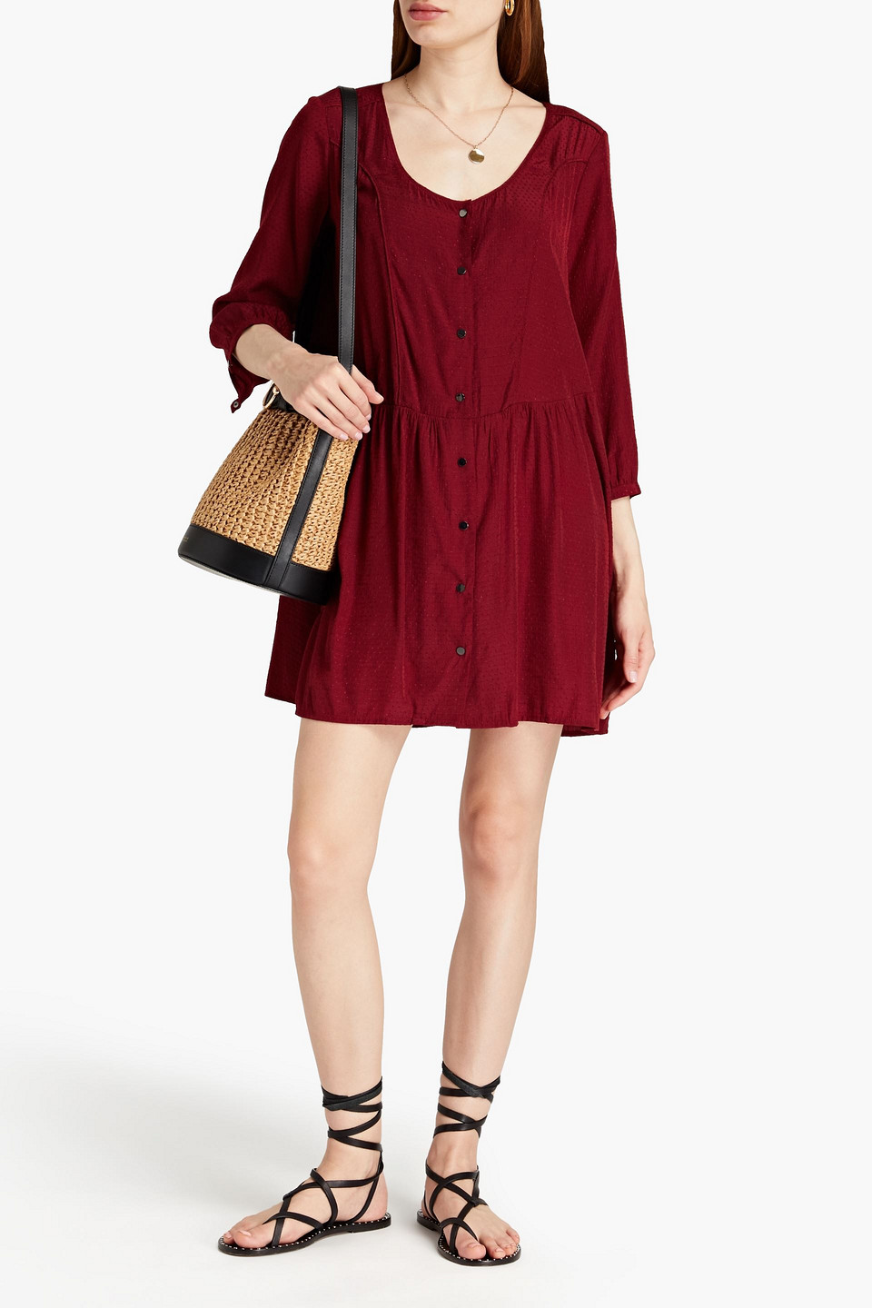 Ba&sh Disco Gathered Jacquard Mini Dress In Claret