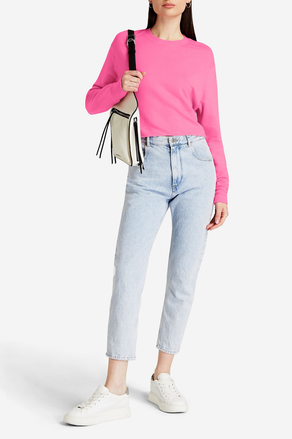 Monrow Cropped Fleece Sweatshirt In Pink