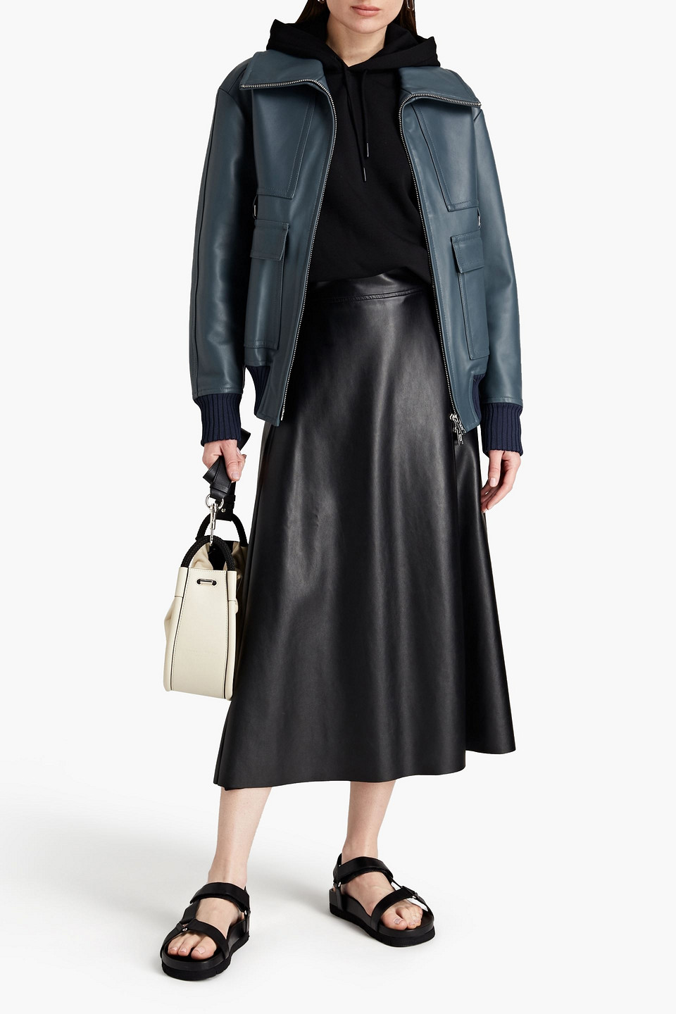 3.1 Phillip Lim Oversized Leather Bomber Jacket In Blue ModeSens