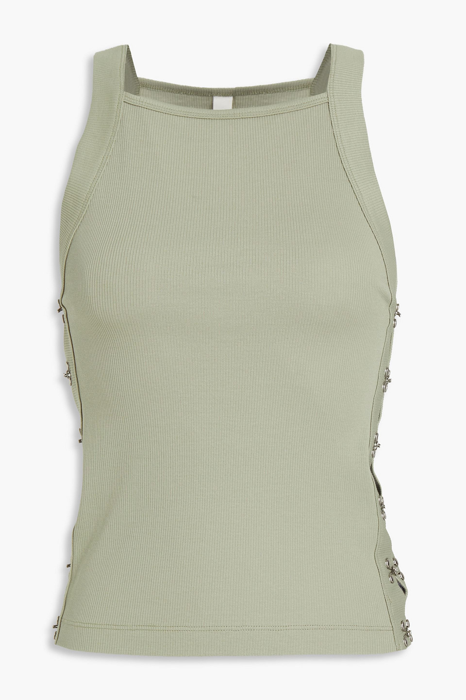 dion lee - embellished ribbed cotton-jersey tank - green - uk/au 6