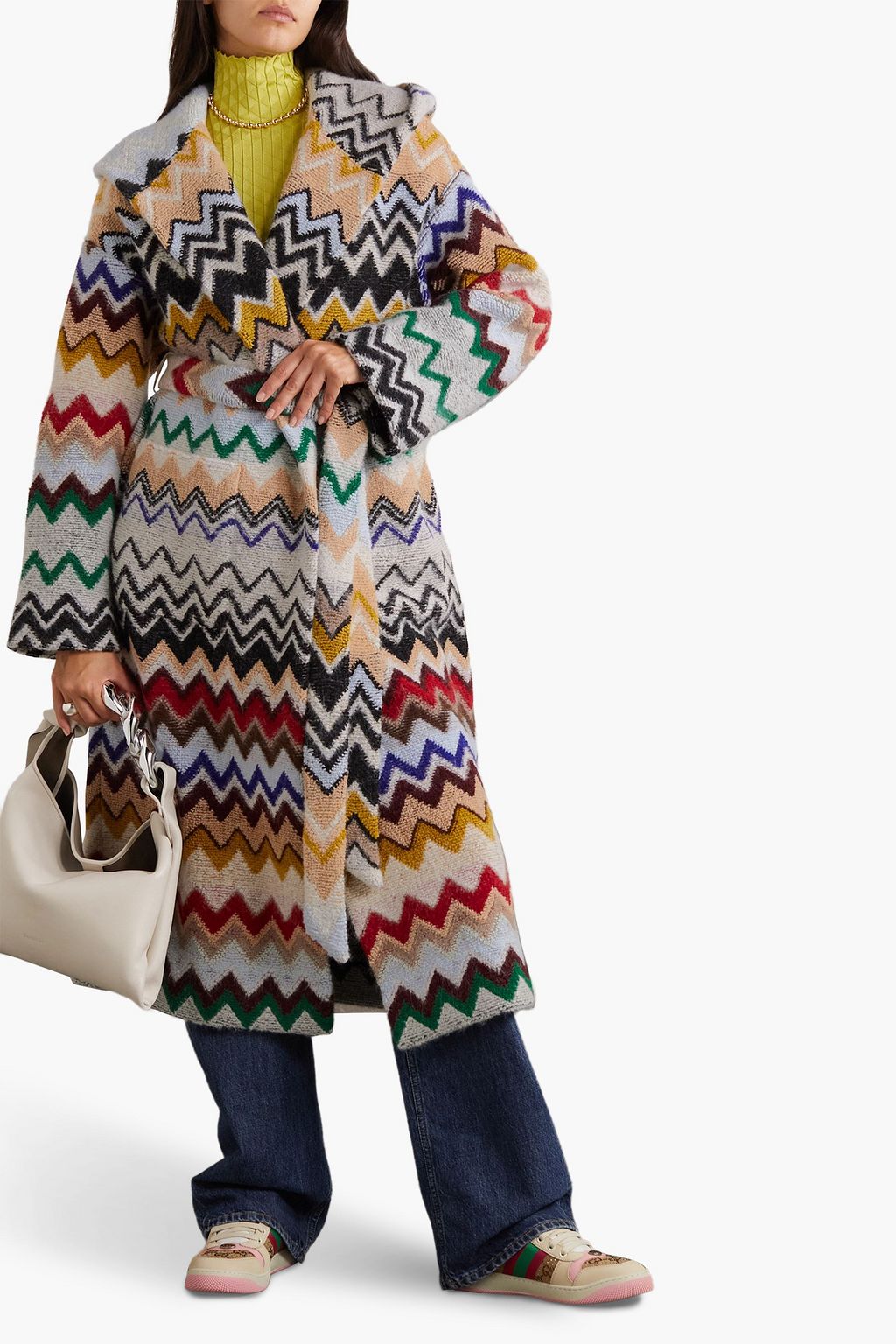 MISSONI معطف بقبعة من الجاكار المصنوع من مزيج الألبكة والصوف