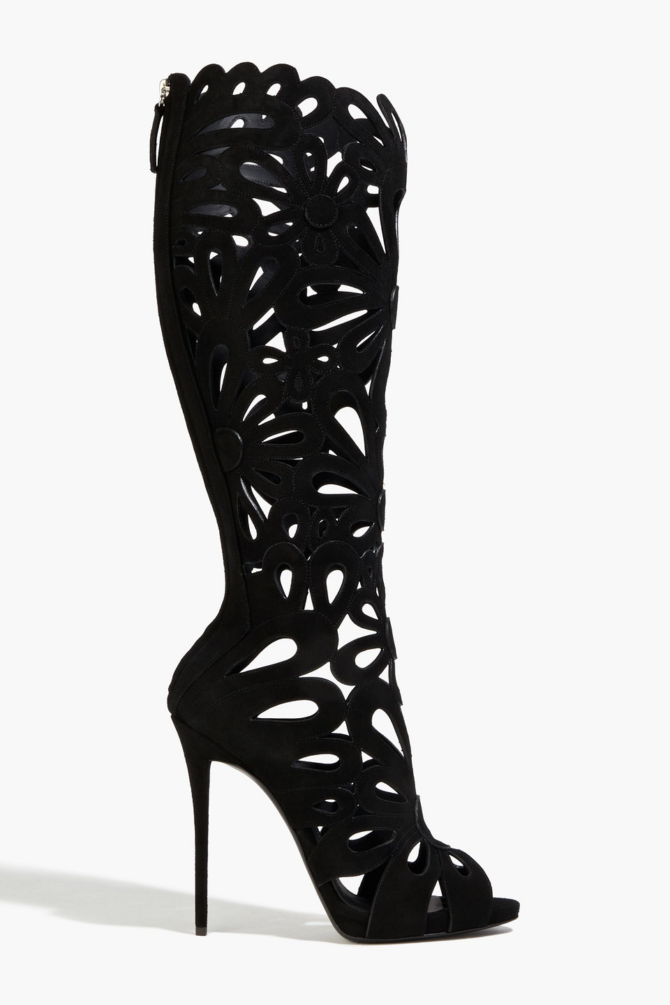 giuseppe zanotti - coline 110 laser-cut suede knee boots - black - eu 36