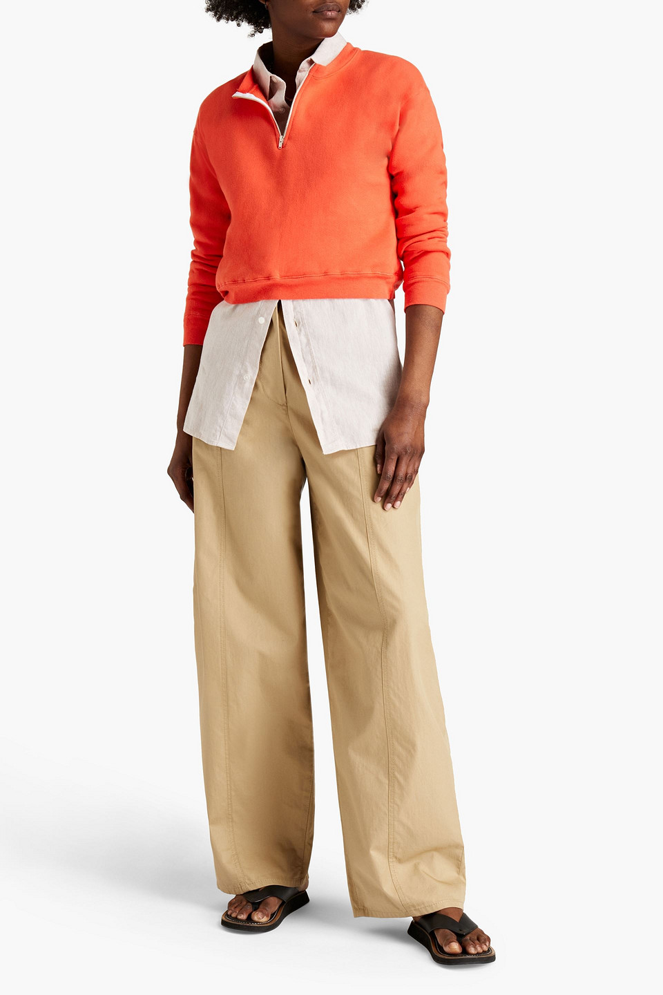 Monrow Cropped Fleece Sweatshirt In Coral