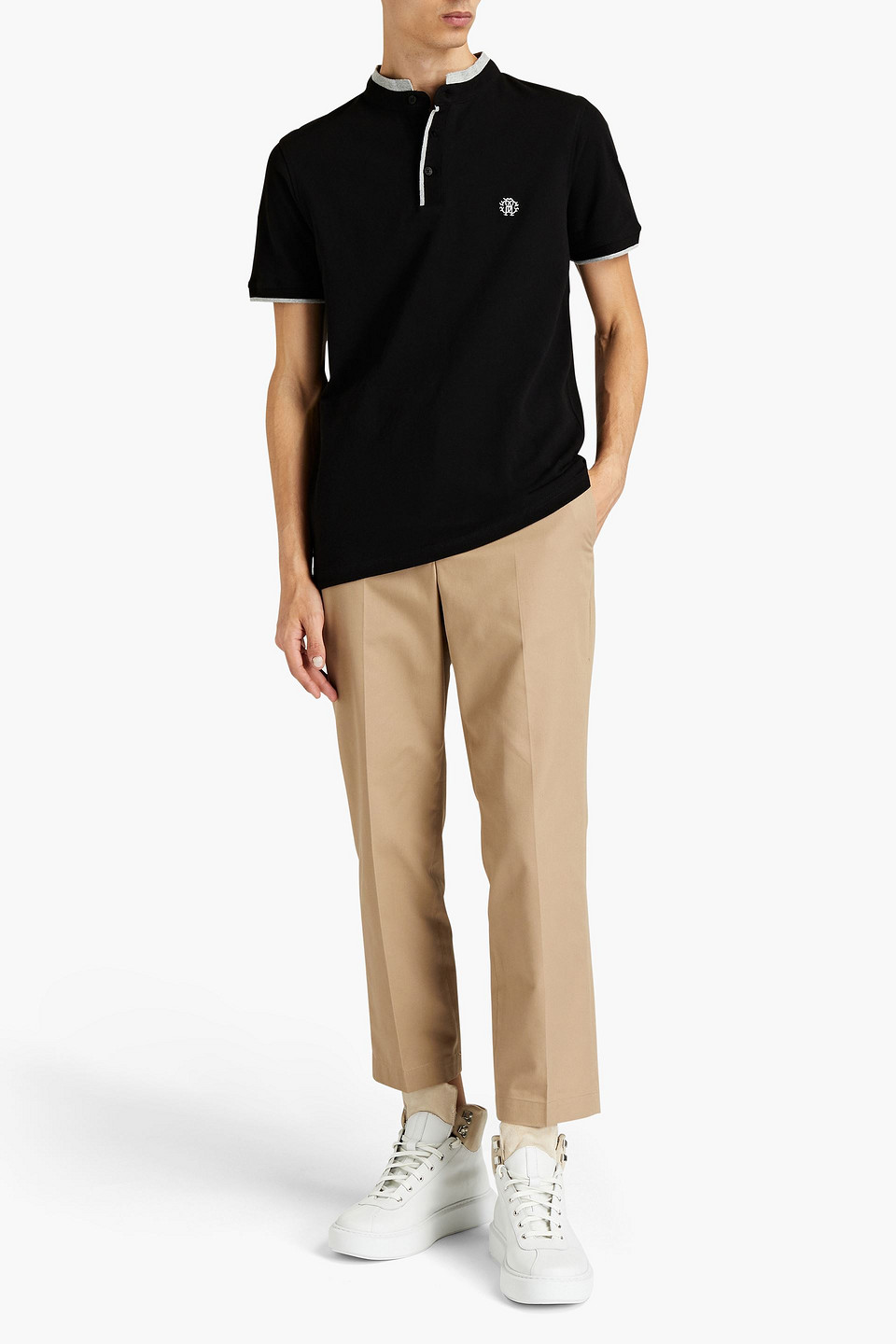 Roberto Cavalli Logo-embroidered Cotton-piqué Polo Shirt In Black