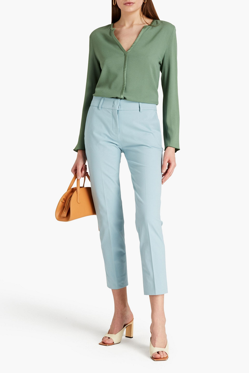 Piazza Sempione Stretch-cotton Twill Slim-leg Trousers In Blue