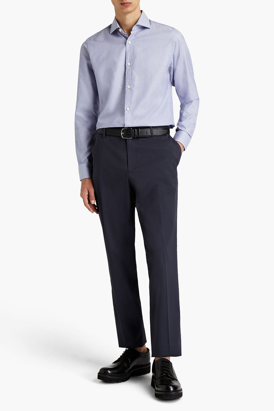 Ermenegildo Zegna Man Slim-fit Cotton-blend Twill Trousers In Navy