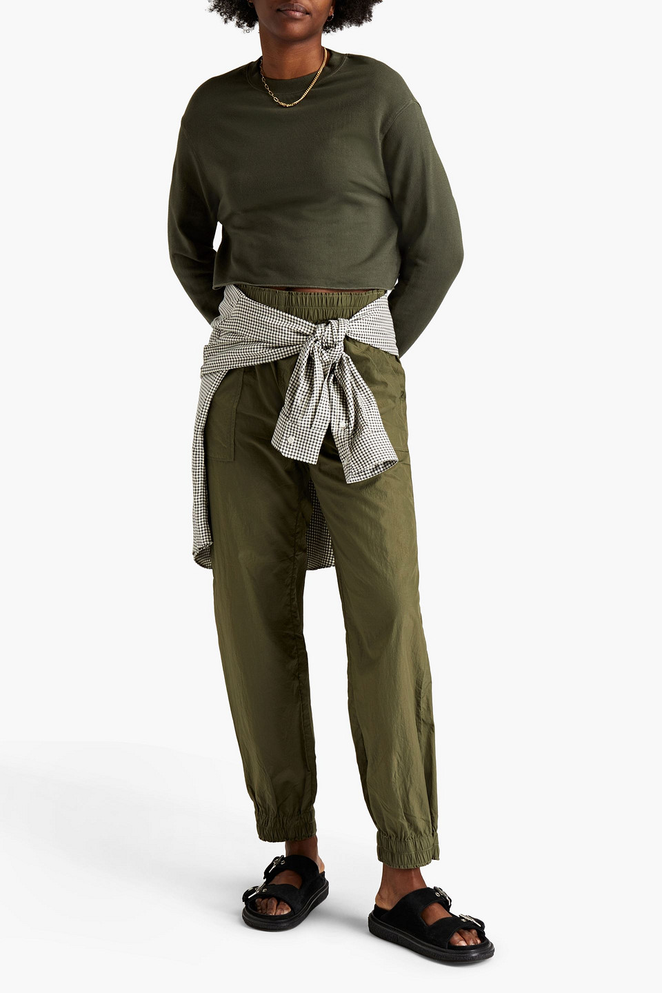 Monrow Cropped Fleece Sweatshirt In Army Green