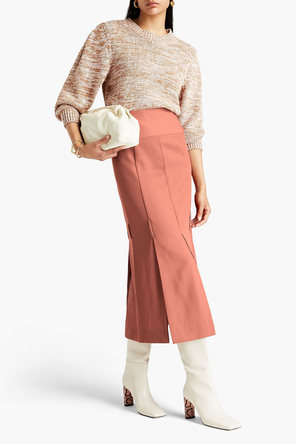 Victoria Beckham Pleated Gabardine Midi Skirt In Antique Rose