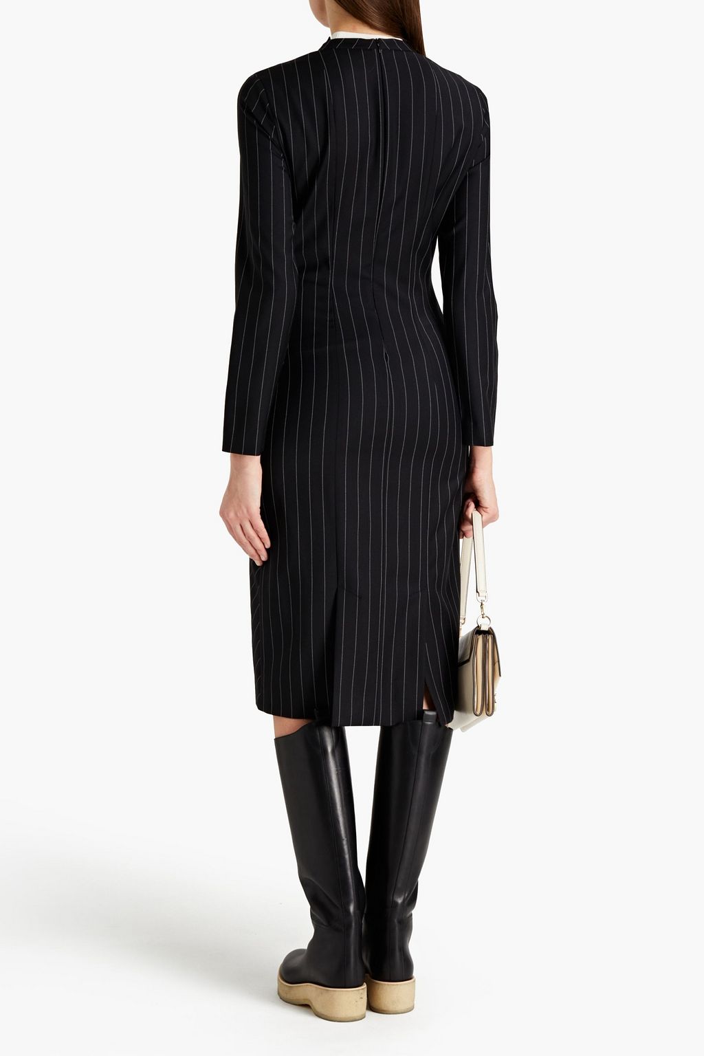 PIAZZA SEMPIONE Pinstriped wool-blend midi dress