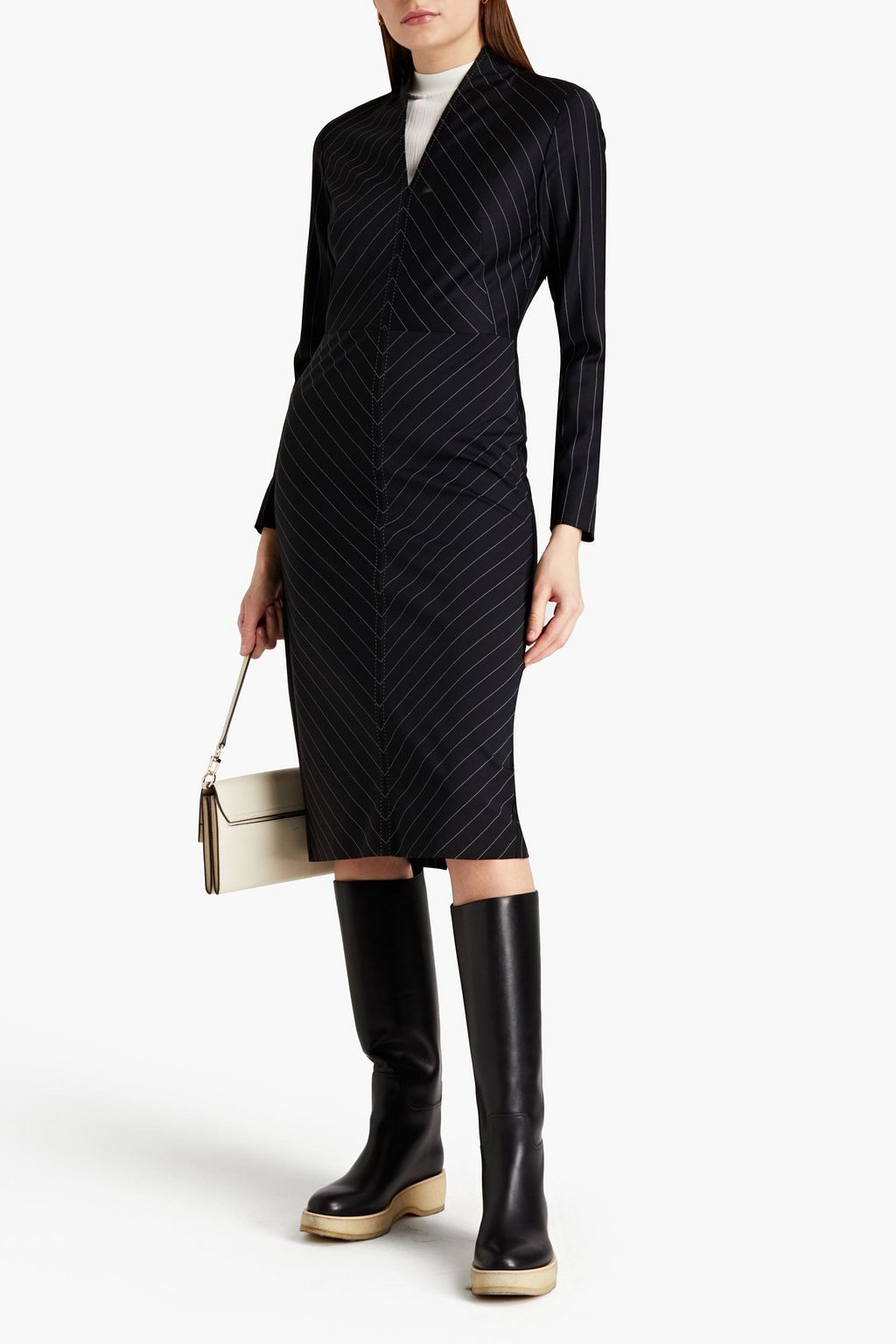 PIAZZA SEMPIONE Pinstriped wool-blend midi dress