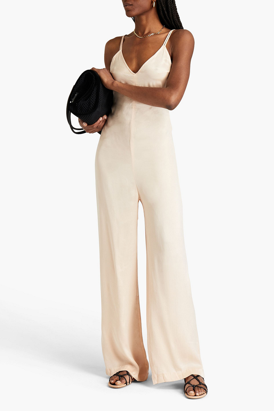 Ba&sh Chiva Crinkled Satin-crepe Jumpsuit In Neutral