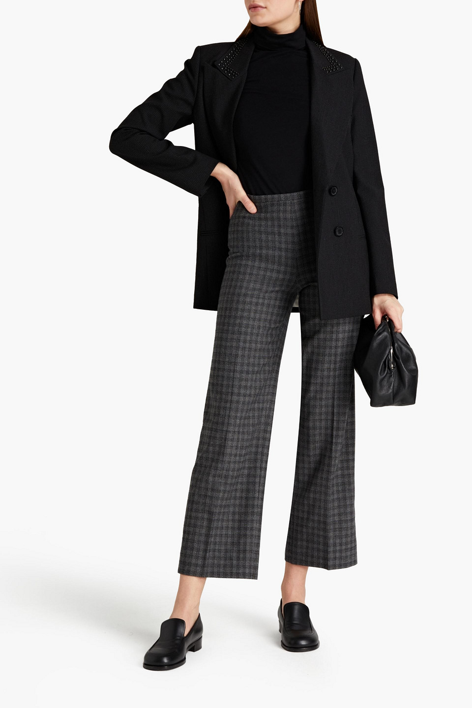 Piazza Sempione Checked Wool-blend Straight-leg Trousers In Grey