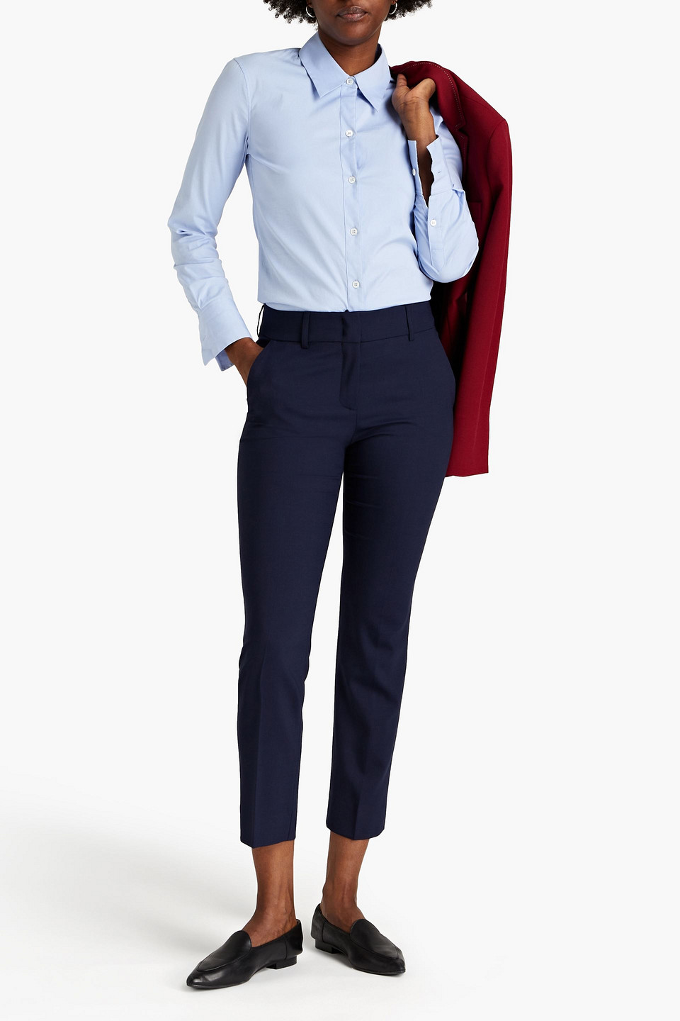 Piazza Sempione Cropped Twill Slim-leg Trousers In Blue