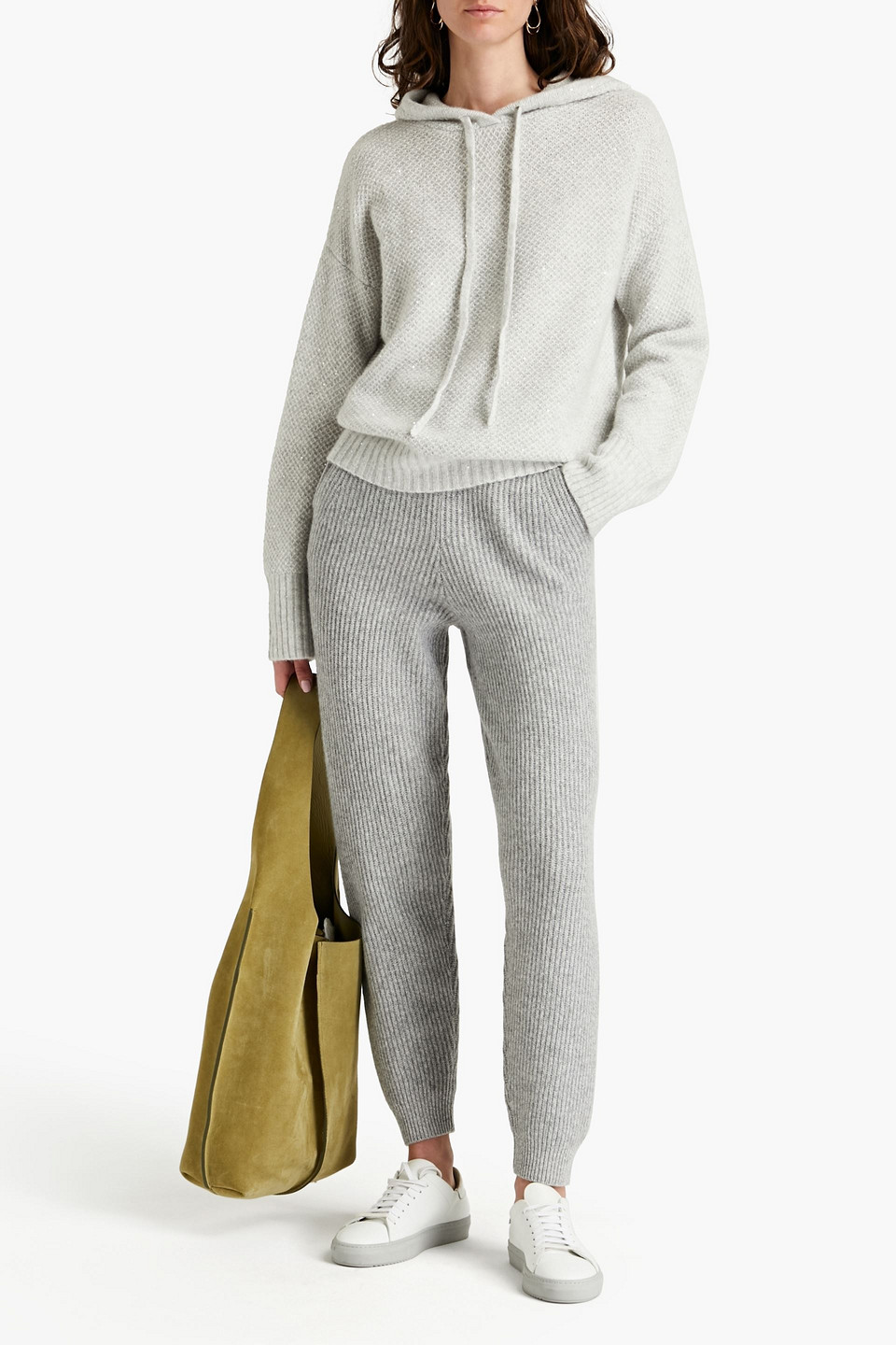 Autumn Cashmere Embellished Mélange Cashmere-blend Hoodie In Gray