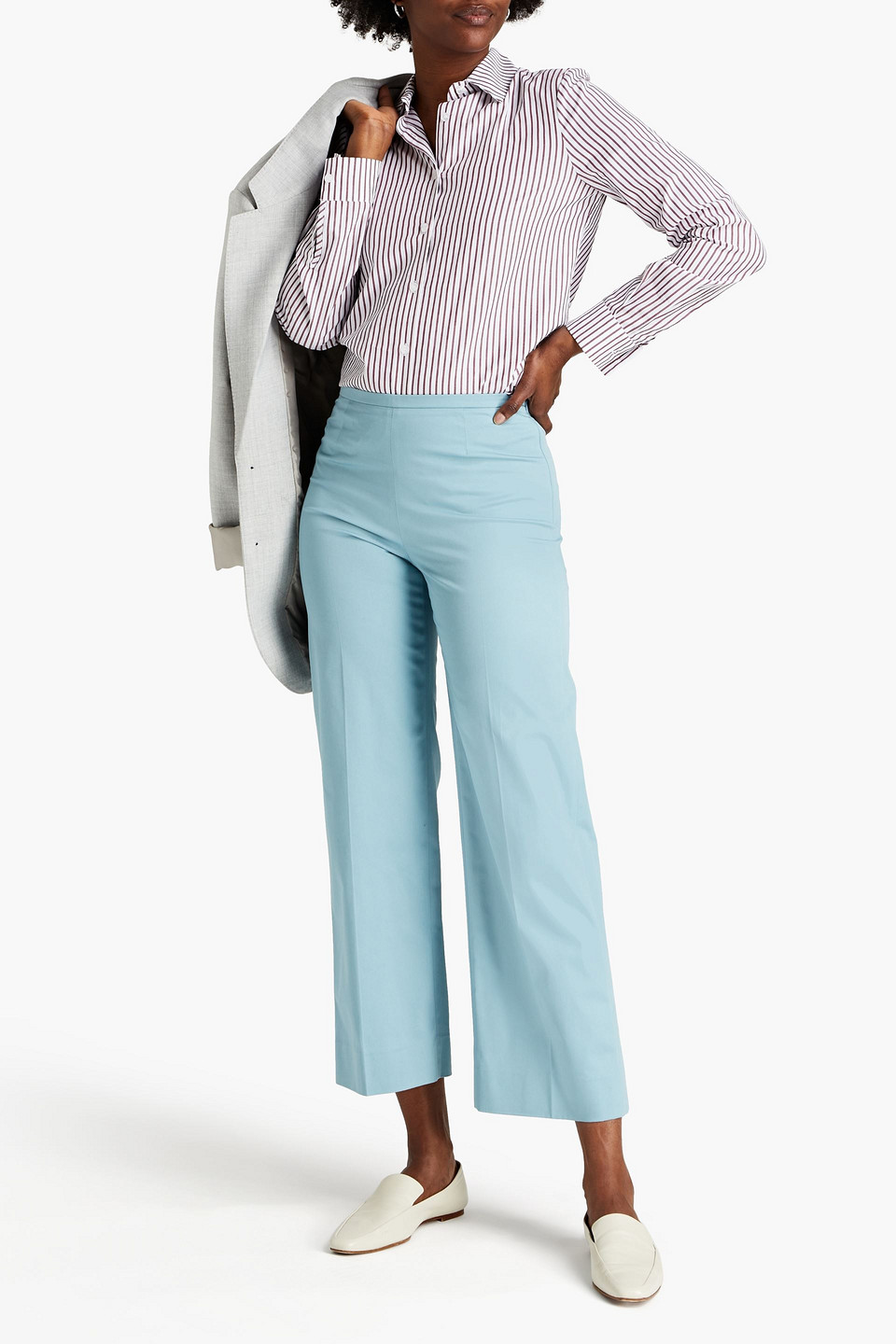 Piazza Sempione Cropped Cotton-blend Gabardine Straight-leg Trousers In Blue