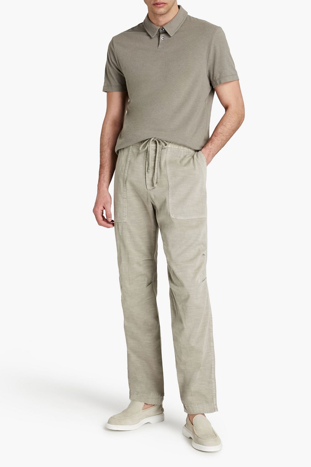JAMES PERSE Brushed cotton-blend jersey polo shirt