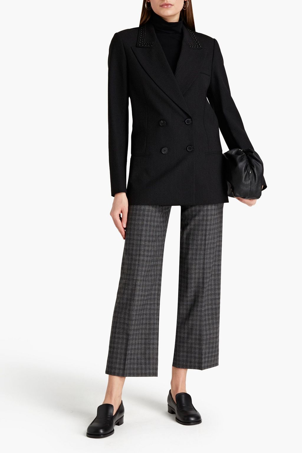PIAZZA SEMPIONE Double-breasted studded striped crepe blazer
