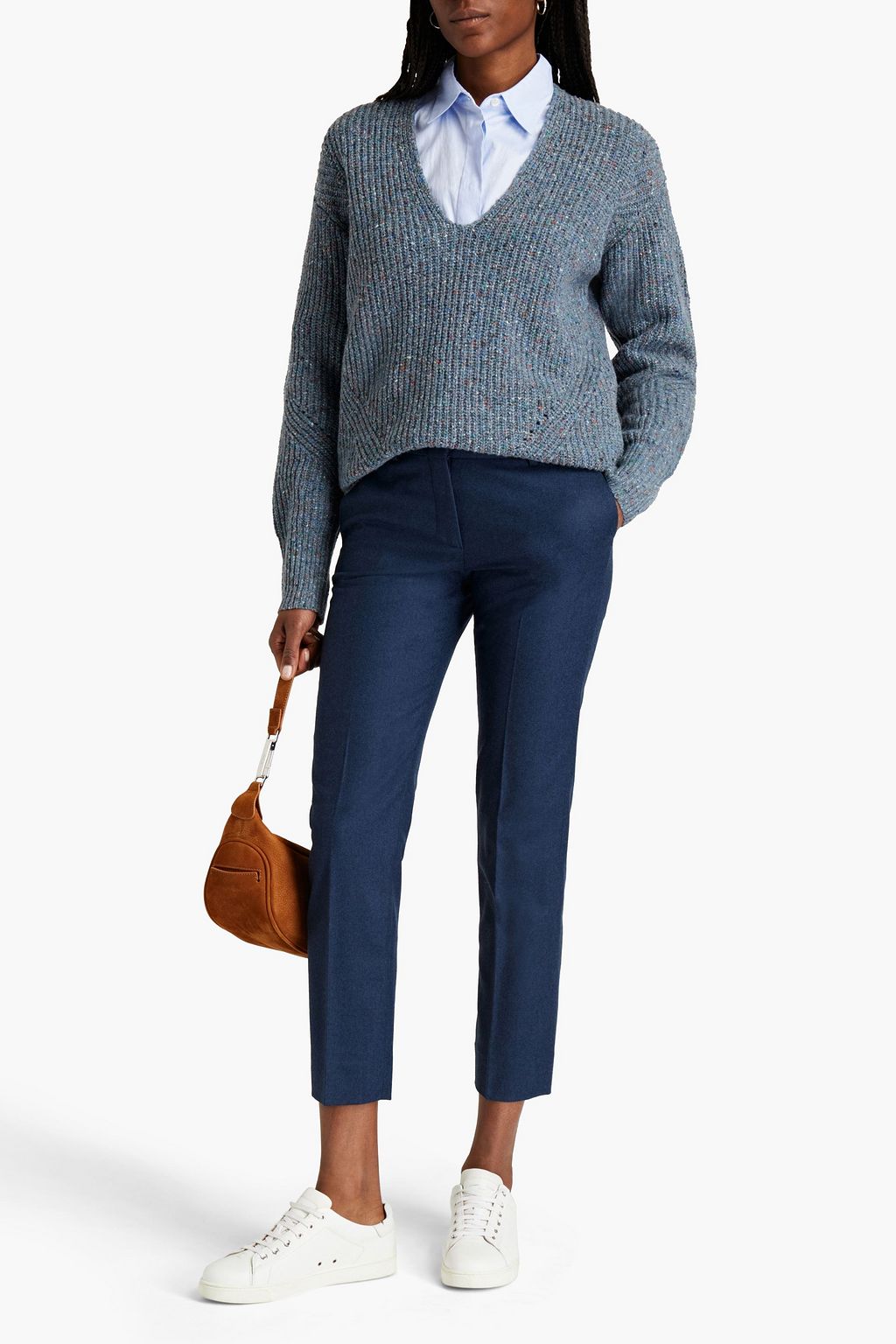 PIAZZA SEMPIONE Wool-blend flannel slim-leg pants