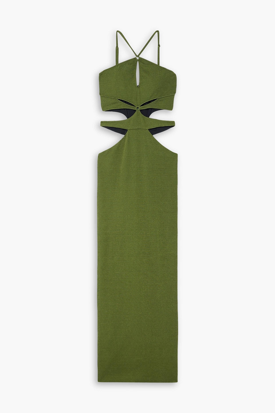 green emerald velvet dress Move Maker Cut-Out Ruched Midi Dress Green/Black