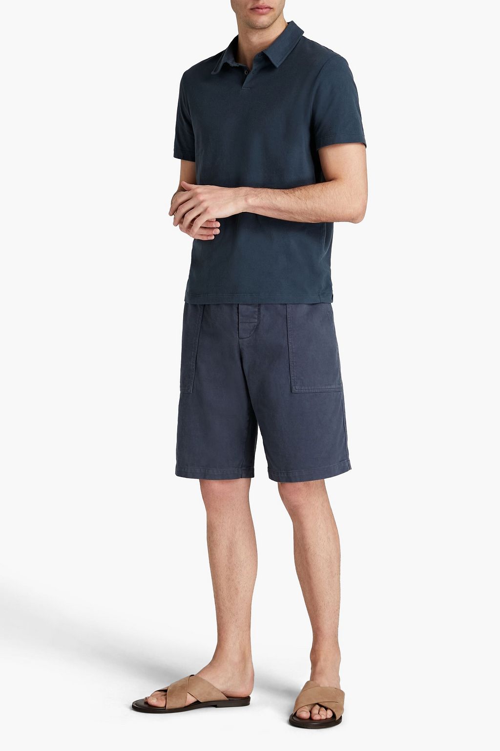 JAMES PERSE Brushed cotton-blend jersey polo shirt