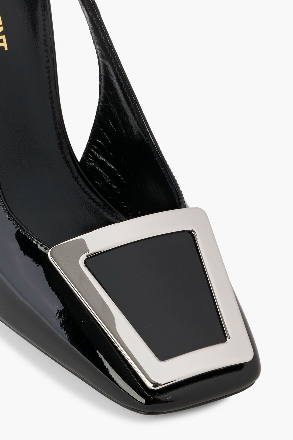 SAINT LAURENT George embellished patent-leather slingback pumps
