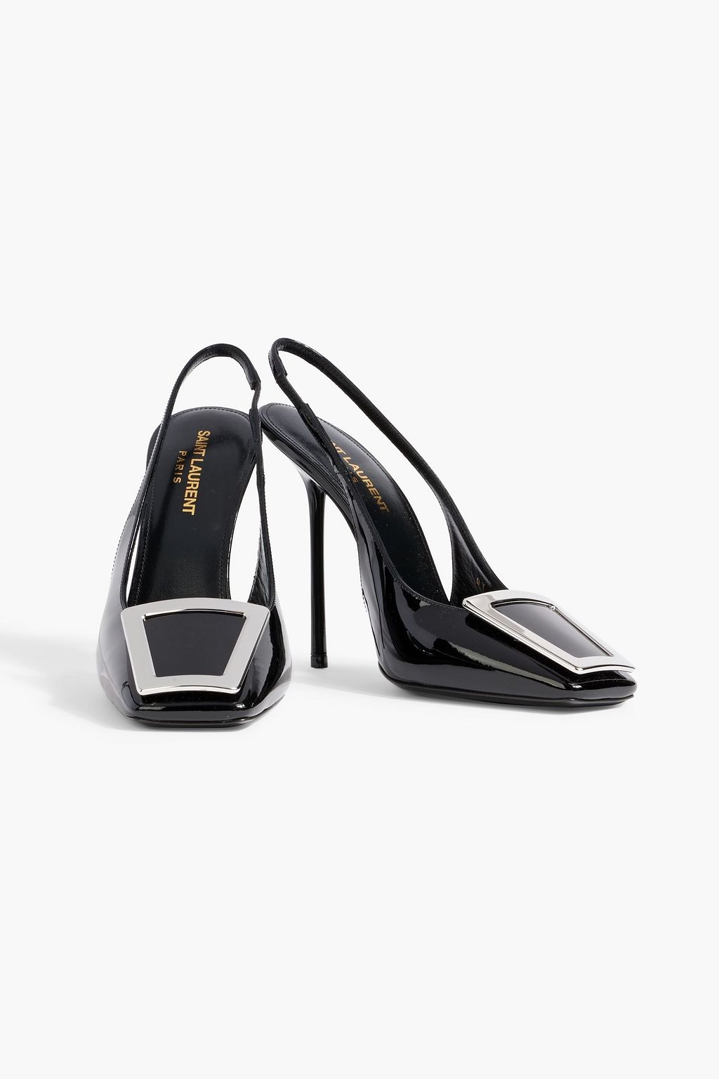 SAINT LAURENT George embellished patent-leather slingback pumps