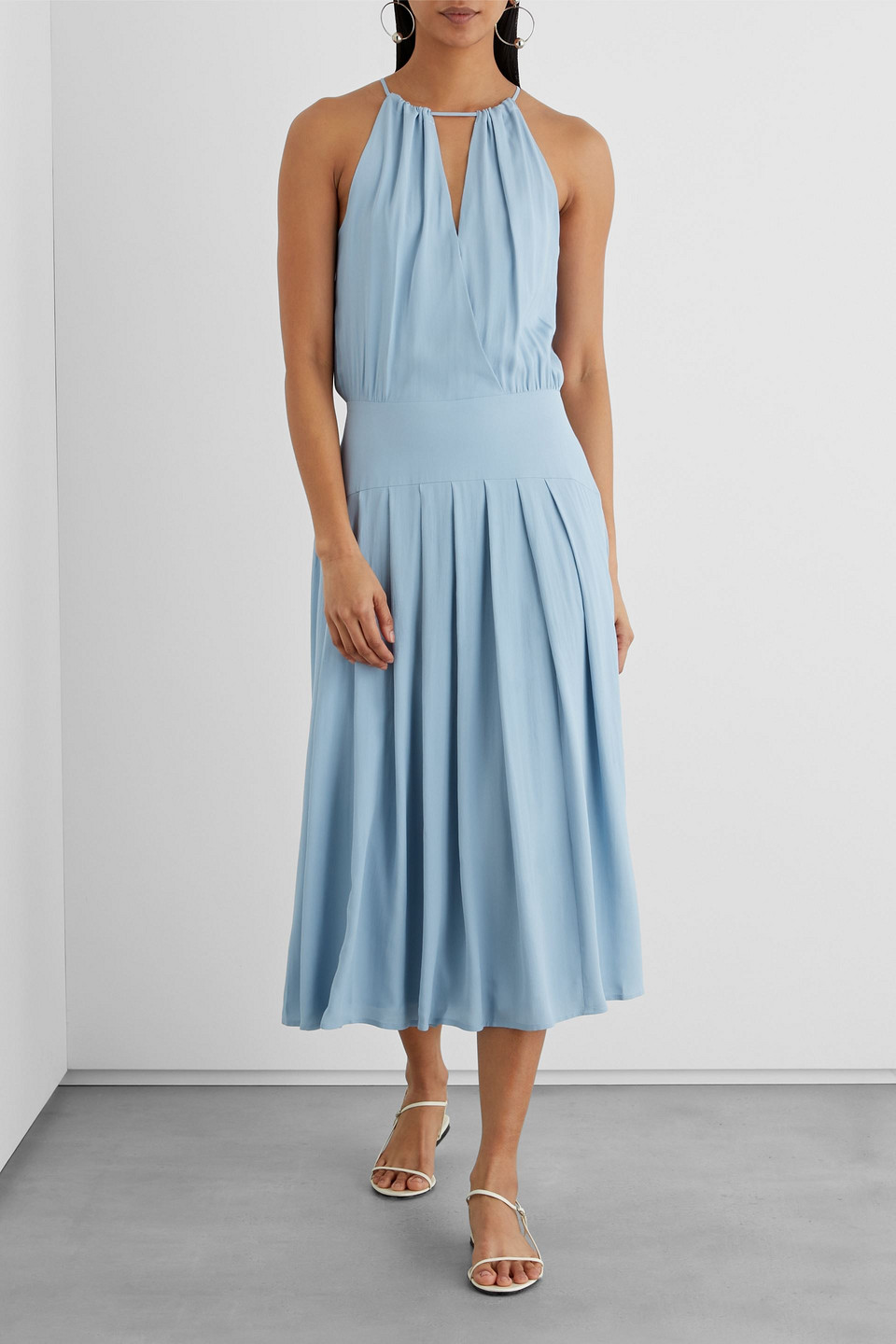 Iris & Ink Natalie Wrap-effect Pleated Crepe Midi Dress In Light Blue