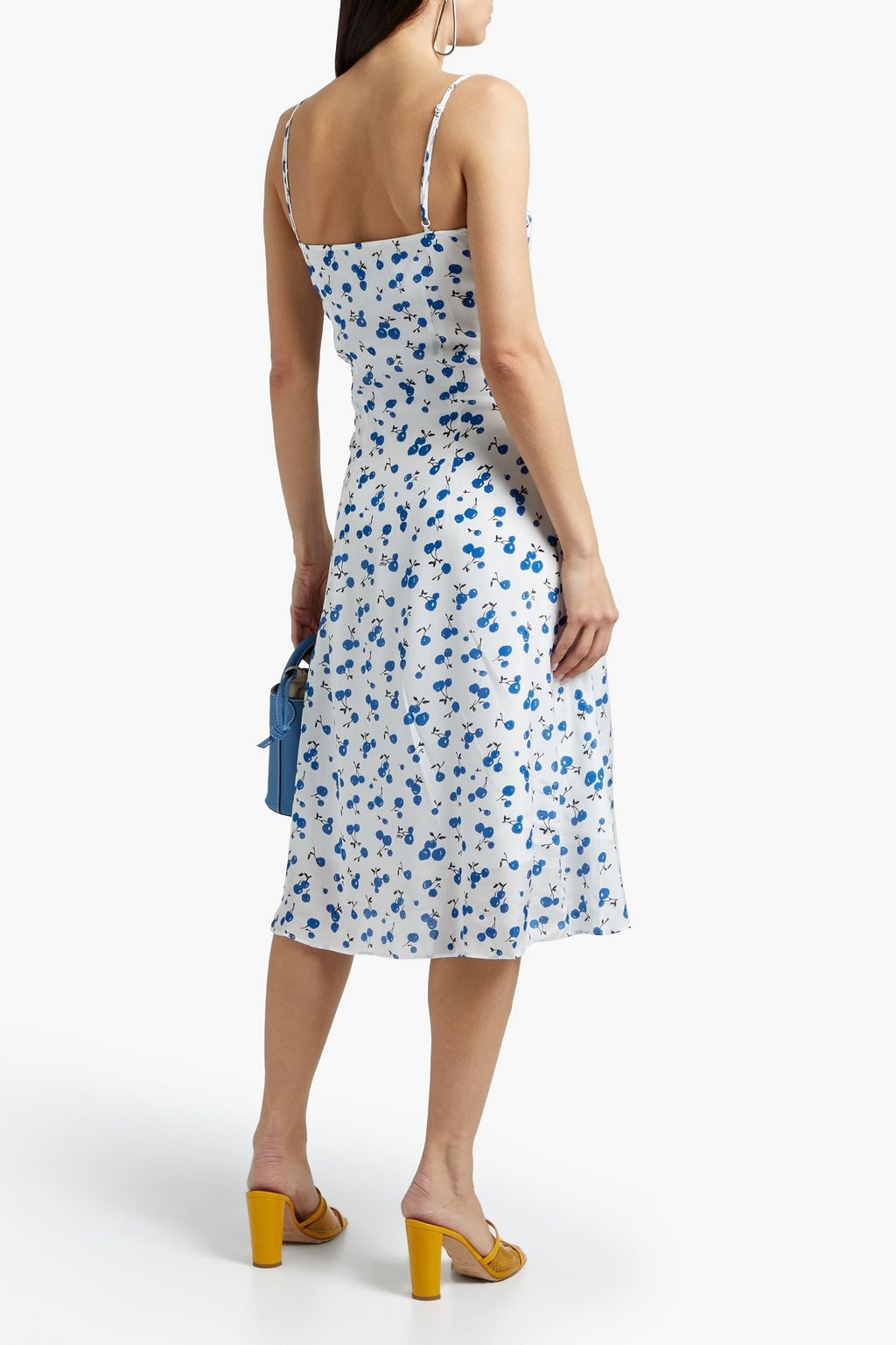 HVN Anika bow-detailed printed crepe slip dress