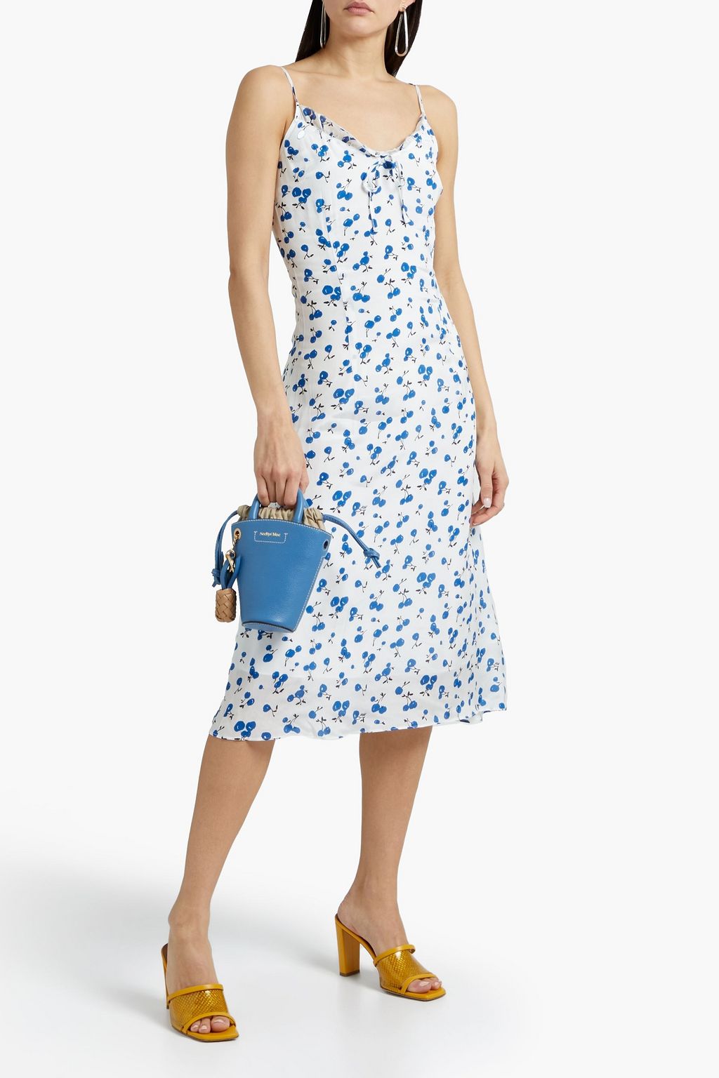HVN Anika bow-detailed printed crepe slip dress