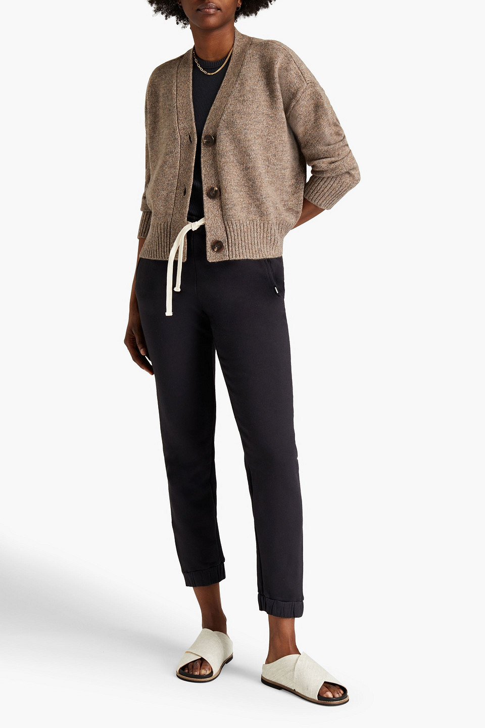 Monrow Marled Wool And Cashmere-blend Cardigan In Brown