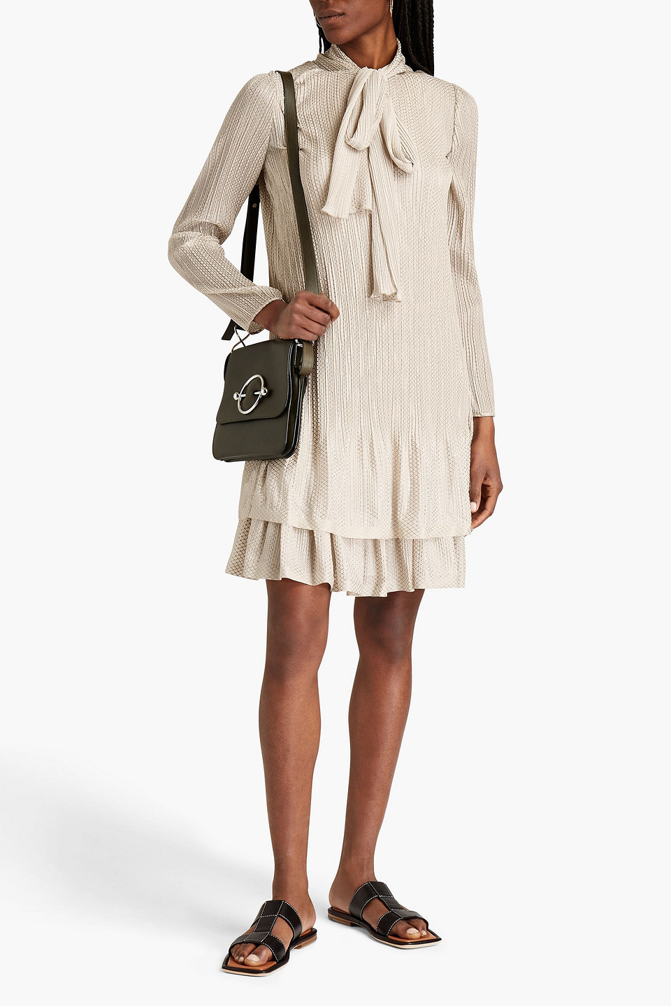 See By Chloé Metallic Printed Plissé-chiffon Dress