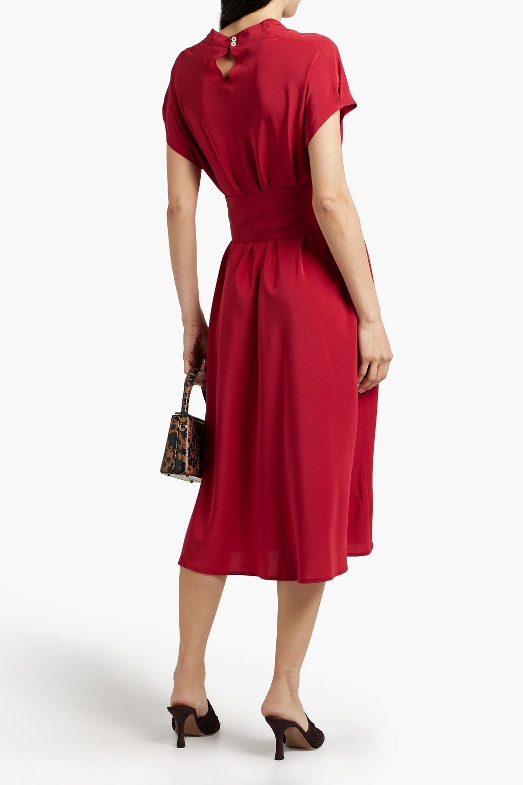 ASPESI Belted silk crepe de chine midi dress